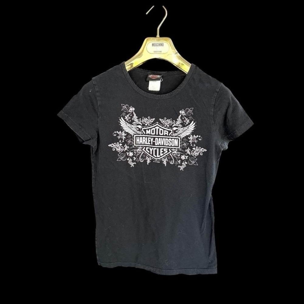 Vintage Harley Davidson‎ T Shirt Women's Sz Sm/Med Rhinestone USA Baby Tee Vtg